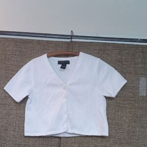 Geoffrey Beany Cropped White Cotton Sweater Cardigan